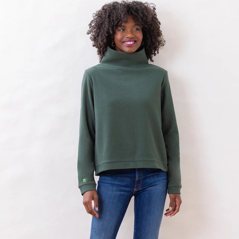 Dudley Stephens Park Slope Turtleneck in Hunter Green Terry Fleece
